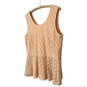 Dots Peach White Lace Scoop Top Tank 2X Flared Summer Diamond Motif